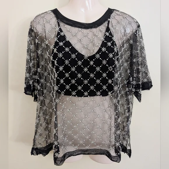 Free People Loir Embellished Top Black Large NWT - Picture 6 of 9